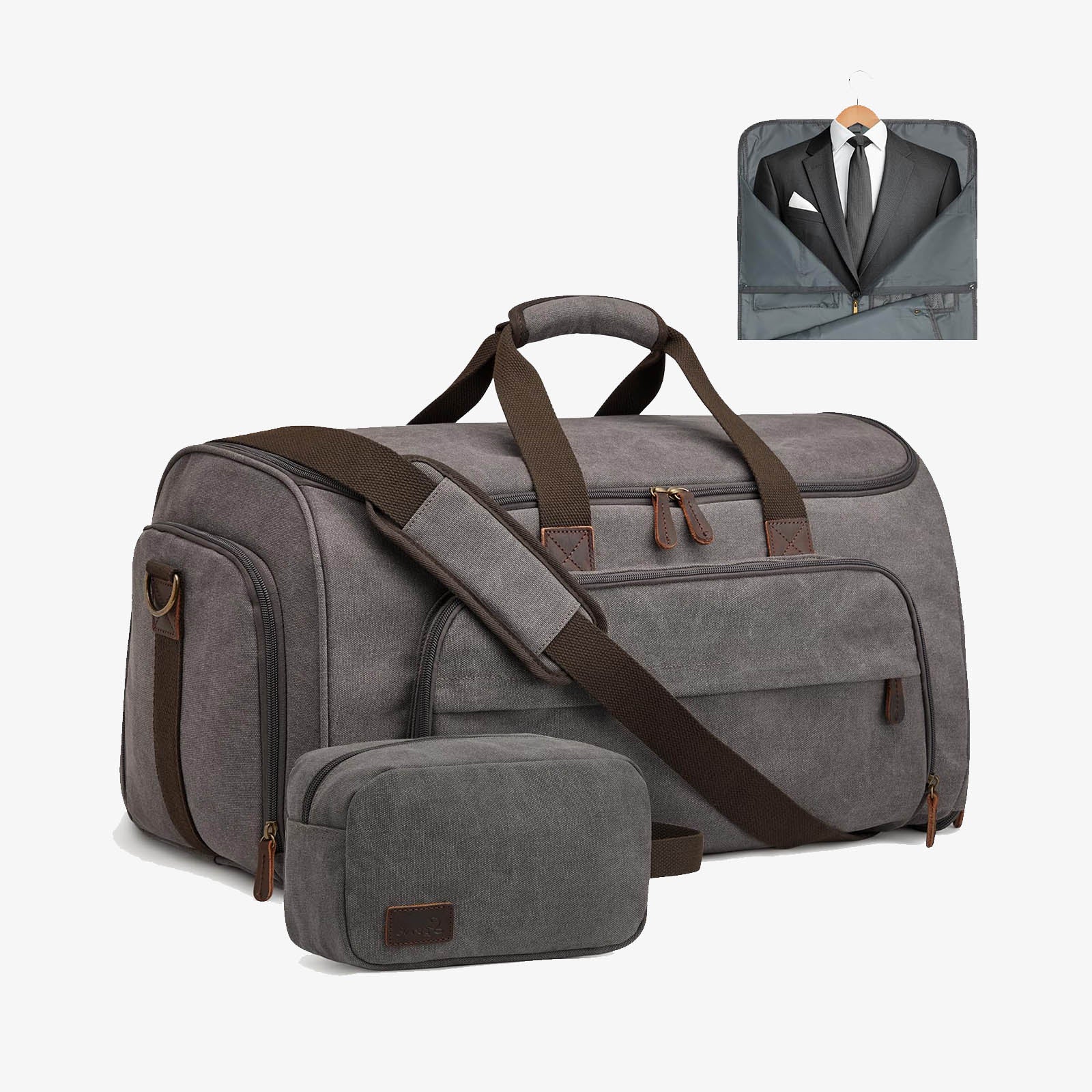 Bellino 2 in 1 Duffle Partial Lather Canvas Garment Travel Hanging Bag Bellino 2 in 1 Duffle Partial Lather Canvas Garment Travel Hanging Bag