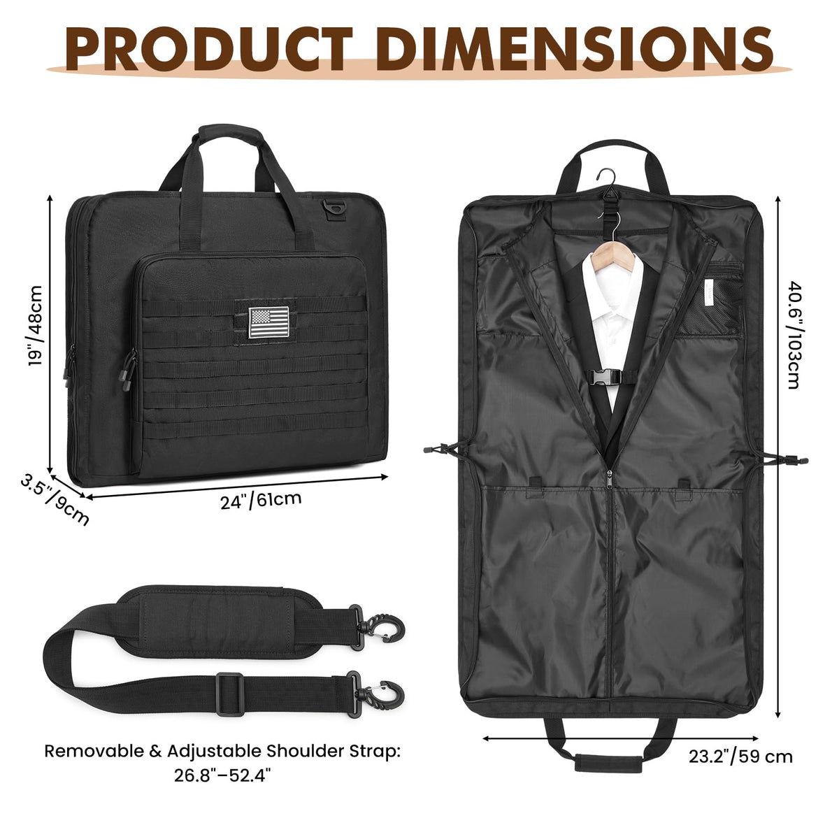 S-ZONE Garment Bags for Travel Carry On Garment Bags for Hanging Clothes Foldable Suit Bag for Men with Shoulder Strap