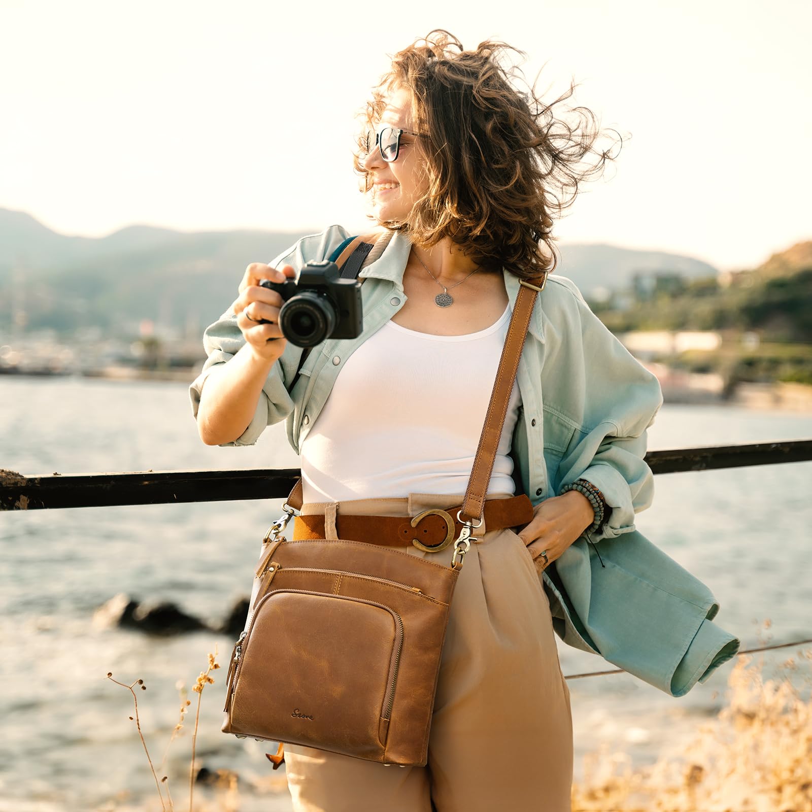 Disenger Genuine Leather Satchel Crossbody Bag