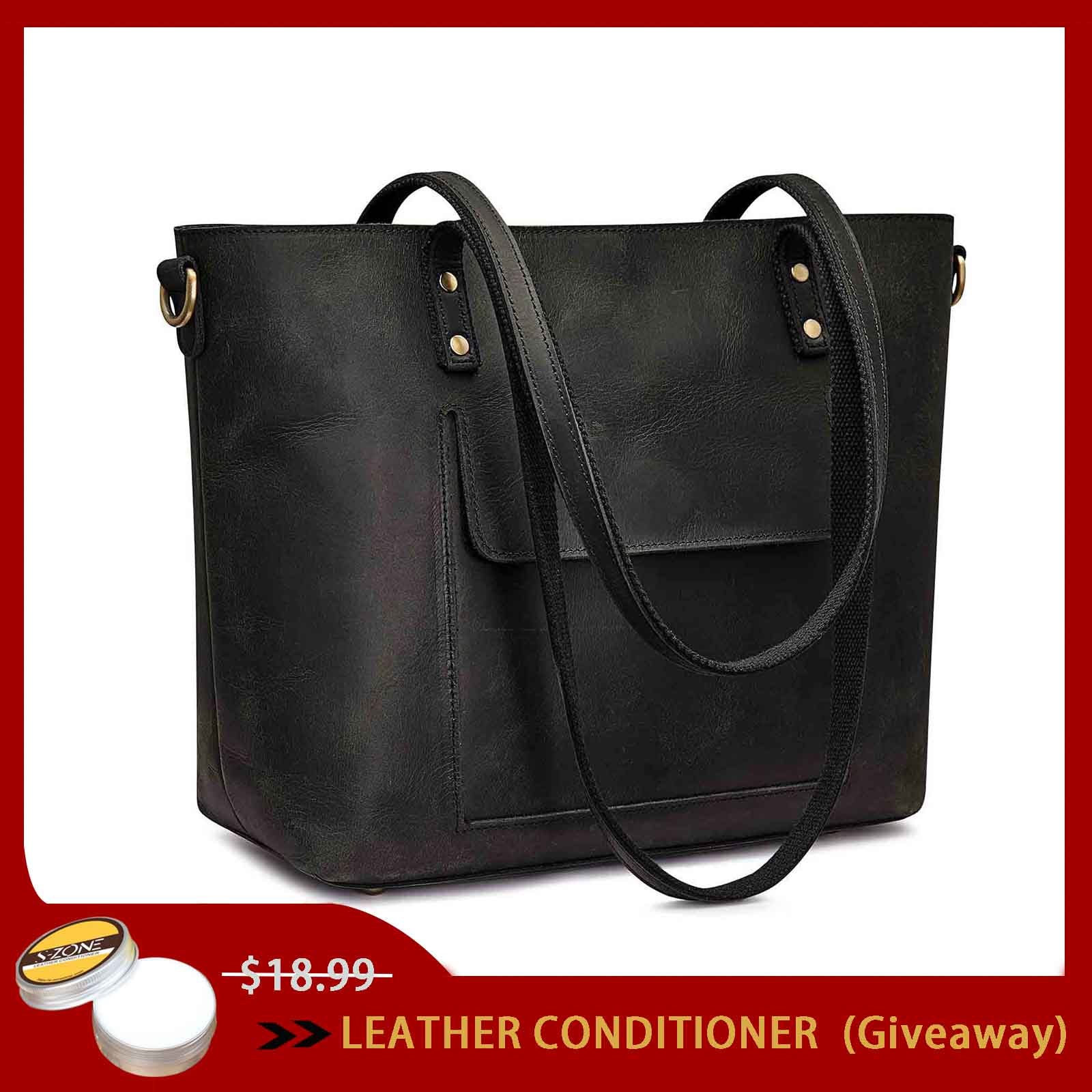 Large Leather Tote with Pockets