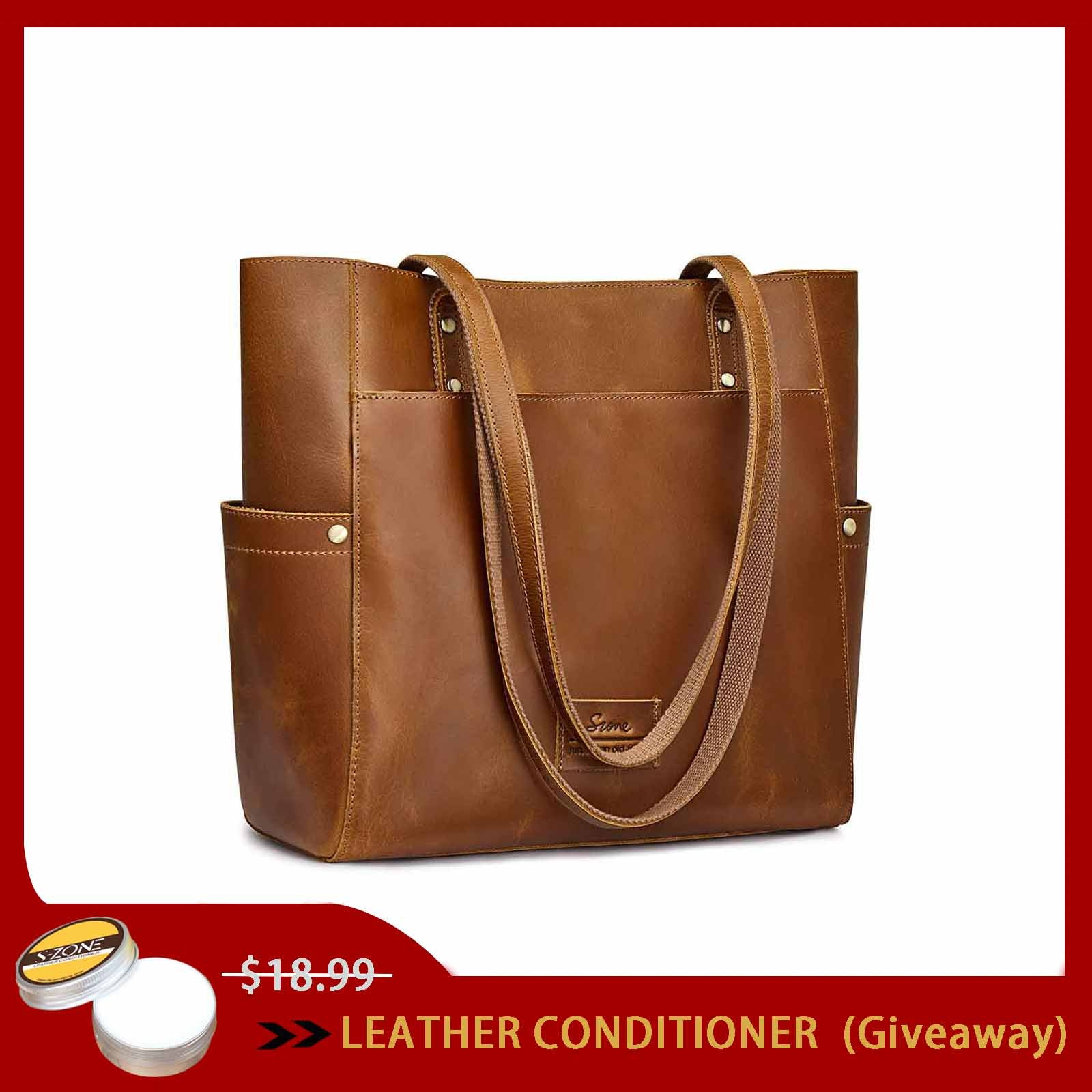 Women Genuine Leather Tote Bag with Side Pocket