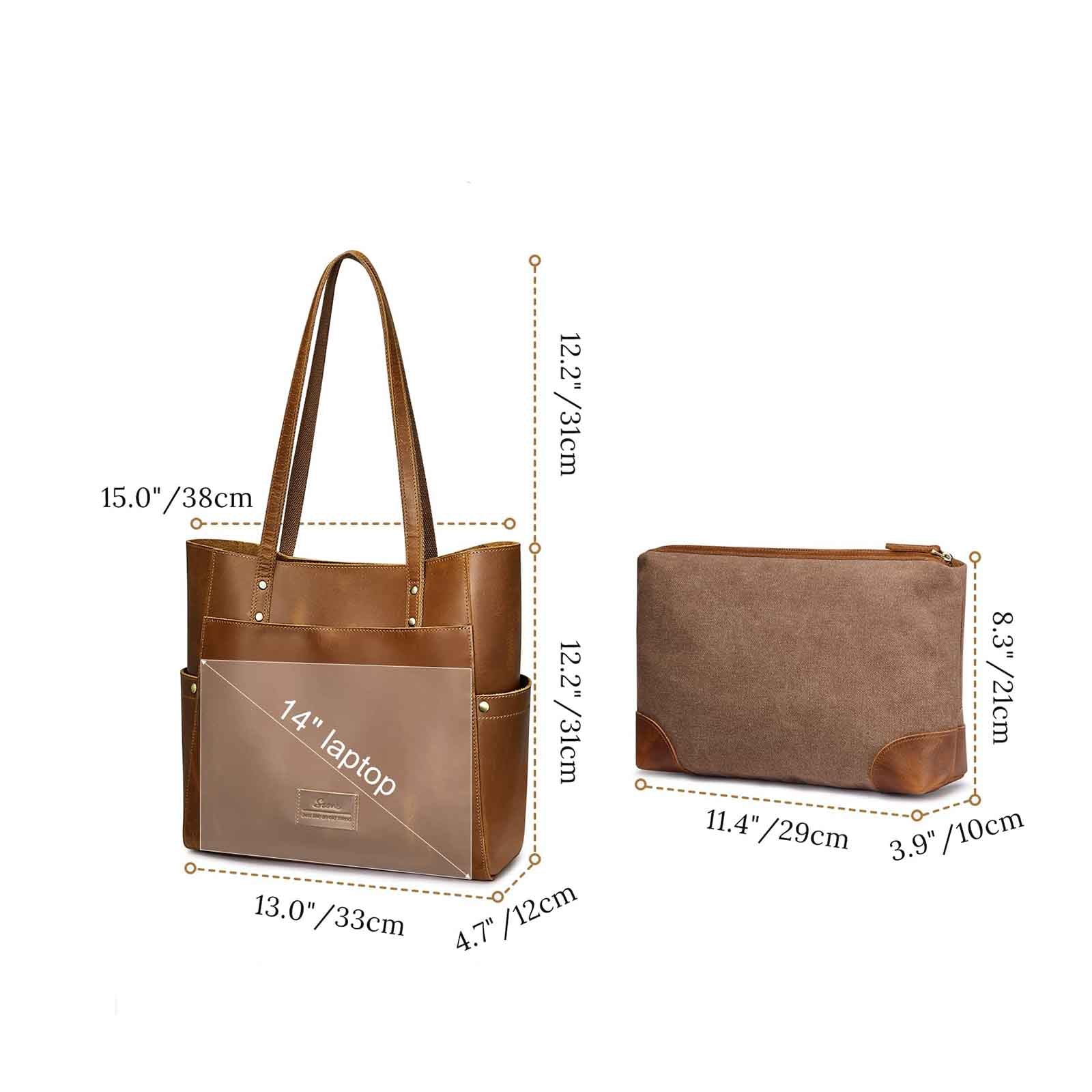 Women Genuine Leather Tote Bag with Side Pocket