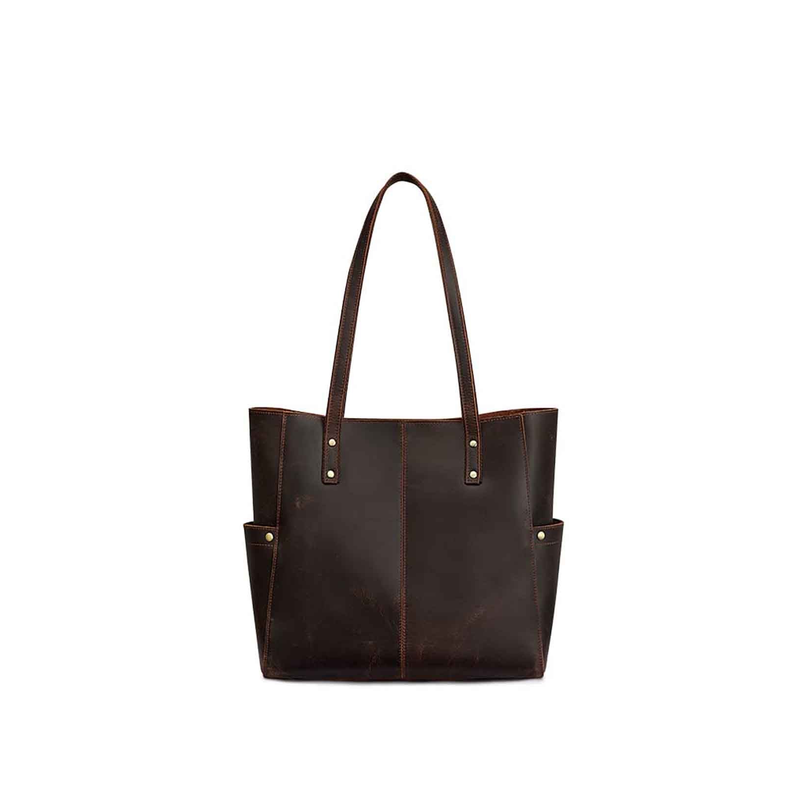 Women Genuine Leather Tote Bag with Side Pocket