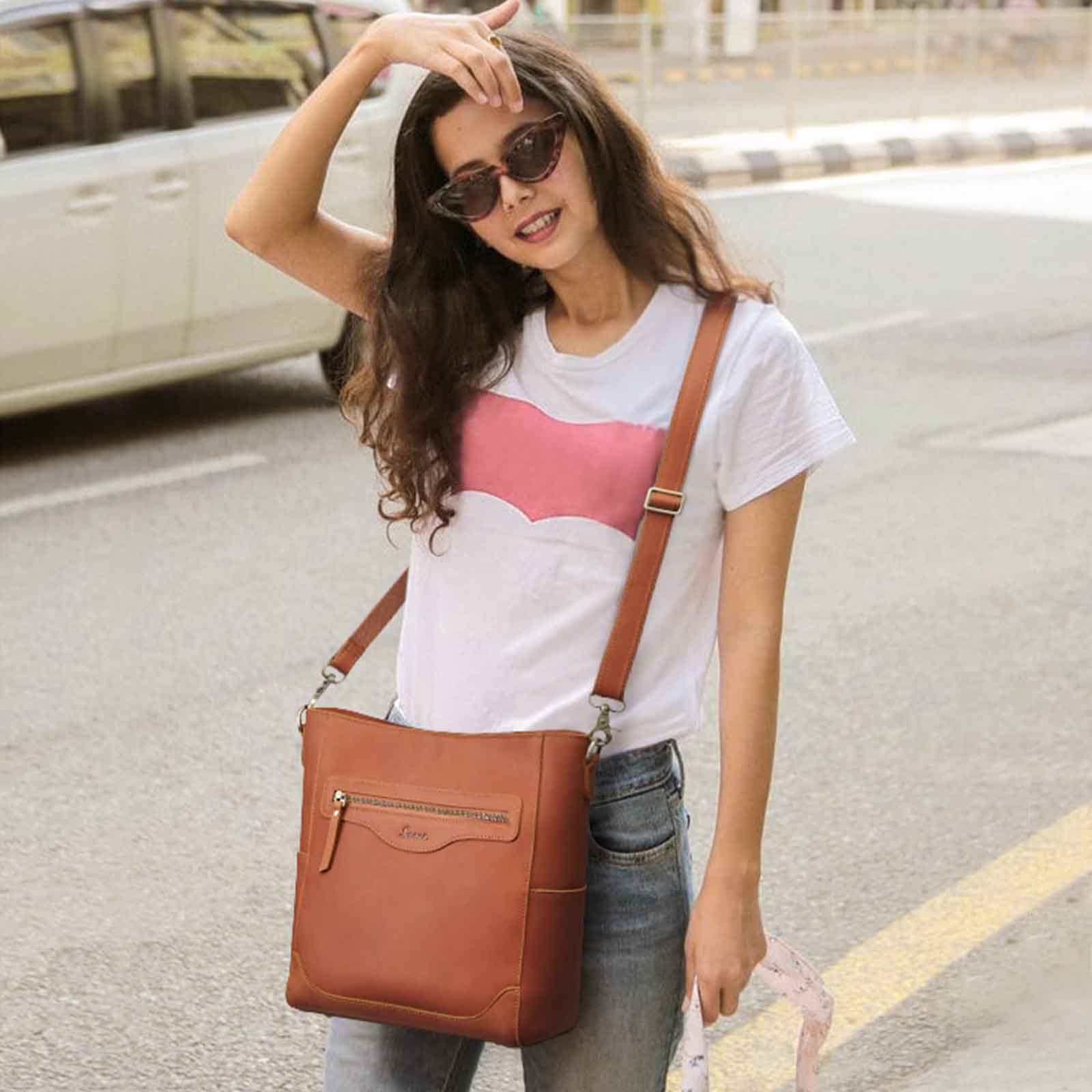 S-Zone Women Genuine Leather Bucket Bag
