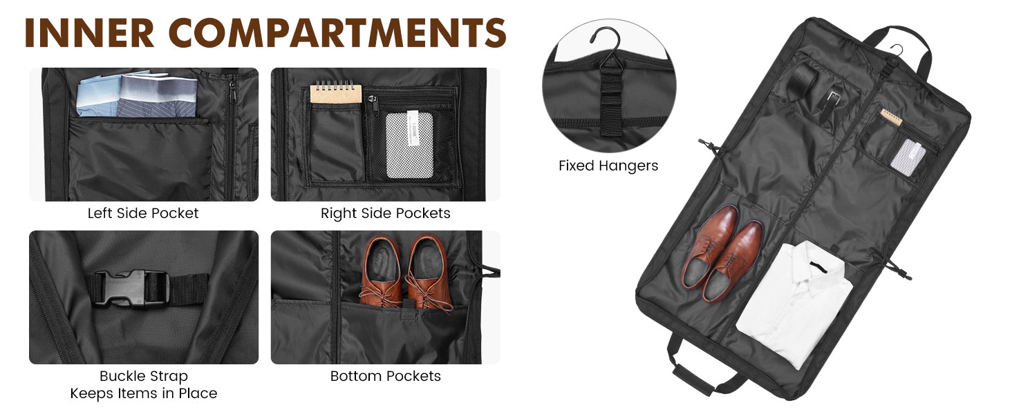 S-ZONE Garment Bags for Travel Carry On Garment Bags for Hanging Clothes Foldable Suit Bag for Men with Shoulder Strap