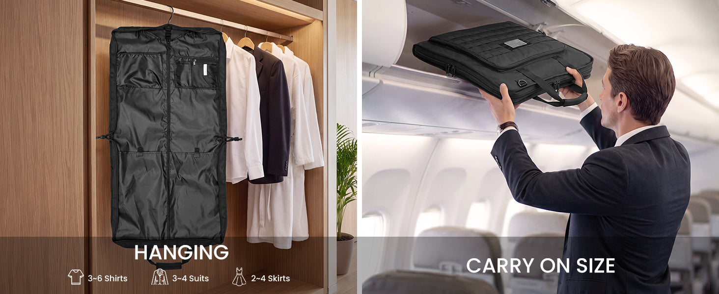 S-ZONE Garment Bags for Travel Carry On Garment Bags for Hanging Clothes Foldable Suit Bag for Men with Shoulder Strap