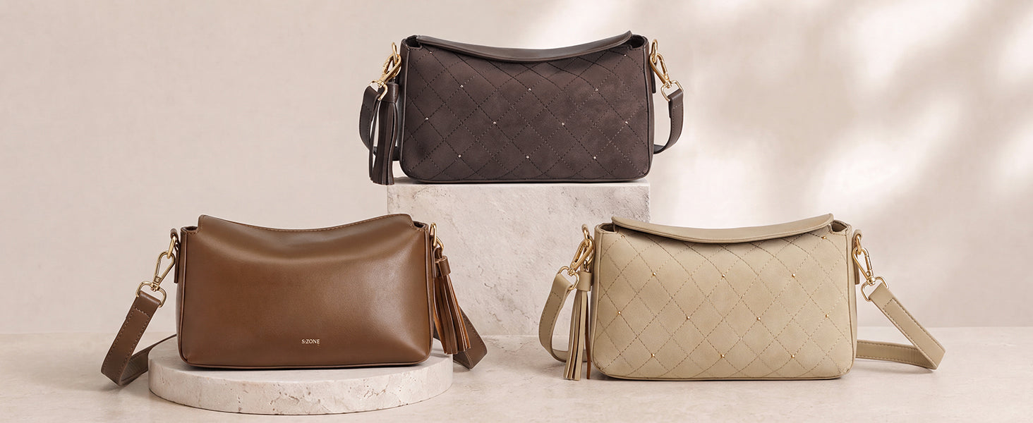 S-ZONE Small Purses for Women, Hobo Crossbody Shoulder Bag 2 Straps