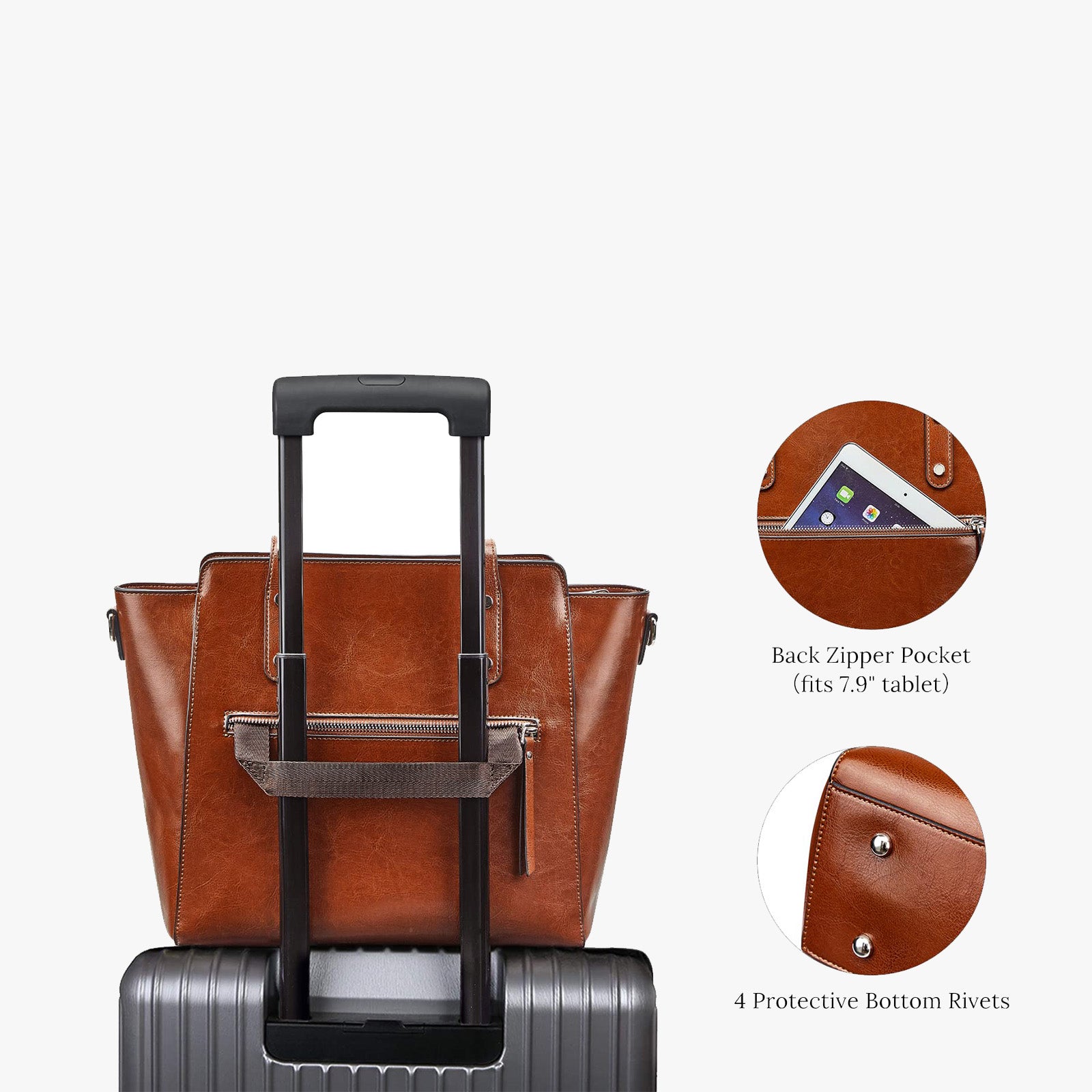 Genuine Leather Tote Bag With Luggage Sleeve