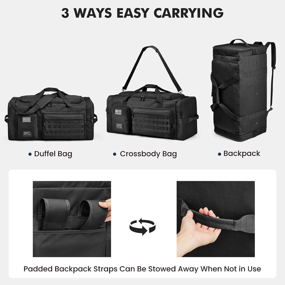 S-ZONE 130L Extra Large 3 in 1 Duffle Bag for Travel Gym Sport Backpack