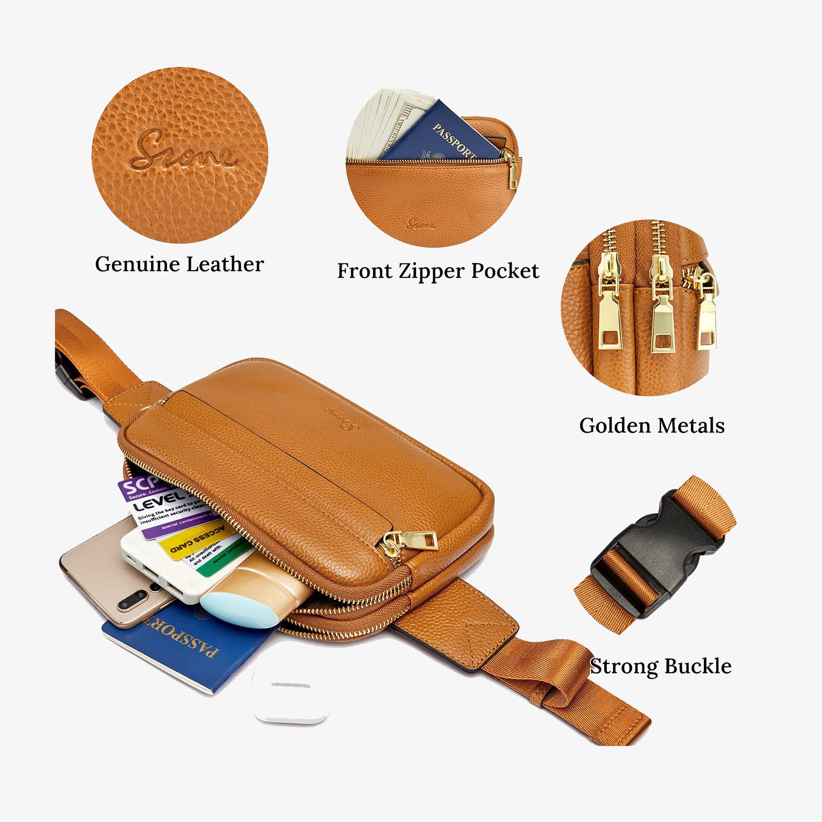 Genuine Leather RFID Blocking Waist Belt Bags