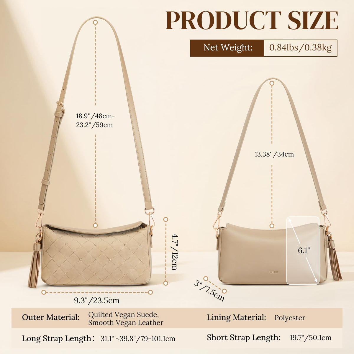 S-ZONE Small Purses for Women, Hobo Crossbody Shoulder Bag 2 Straps