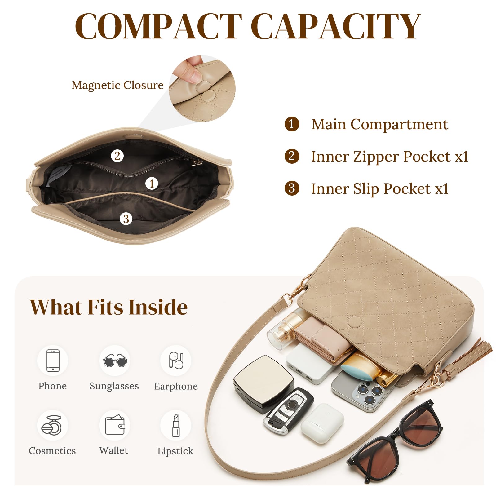 S-ZONE Small Purses for Women, Hobo Crossbody Shoulder Bag 2 Straps