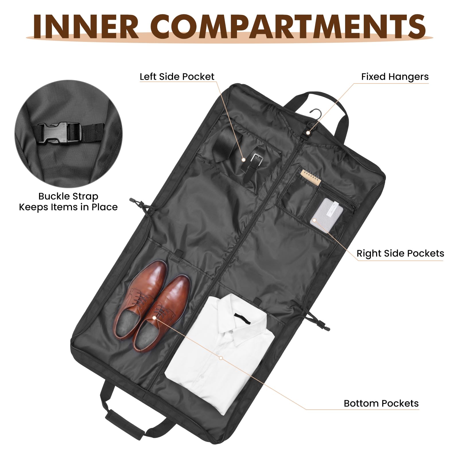 S-ZONE Garment Bags for Travel Carry On Garment Bags for Hanging Clothes Foldable Suit Bag for Men with Shoulder Strap