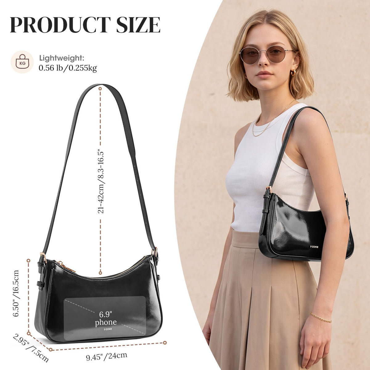 S-ZONE Small Shoulder Bag for Women Hobo Purses Work Travel