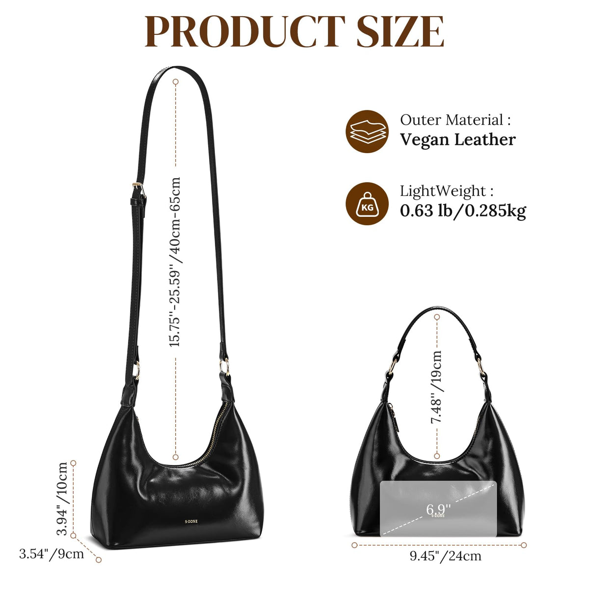 S-ZONE Small Crossbody Bags for Women Handbag Everyday Purse 2 Straps