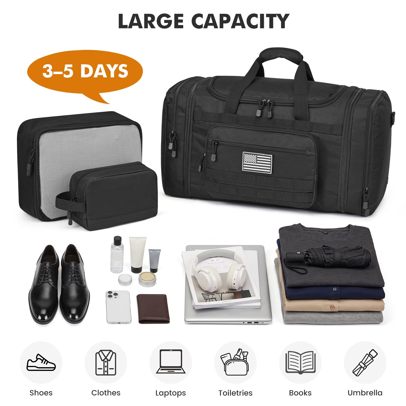 Expandable Travel Duffle Bag 60L with Shoe Compartment