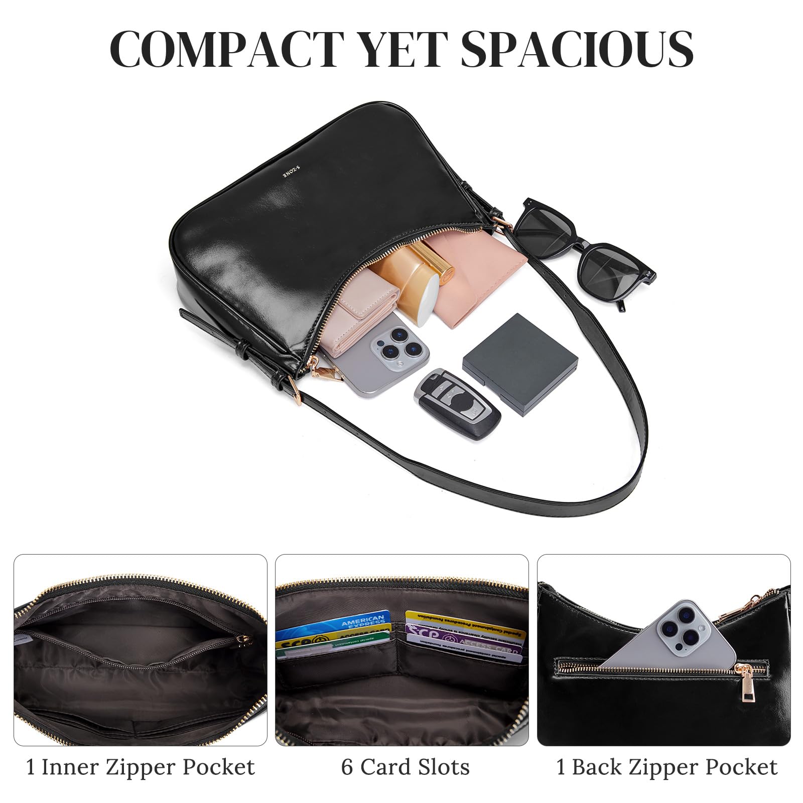 S-ZONE Small Shoulder Bag for Women Hobo Purses Work Travel