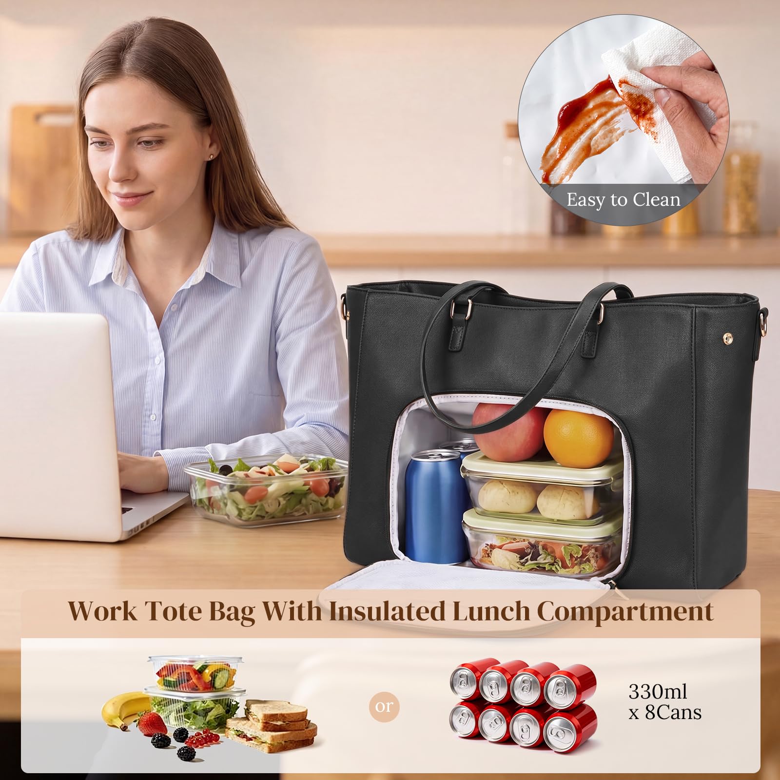 S-ZONE Lunch Tote Bag for Women, Work Bag with Insulated Lunch Compartment