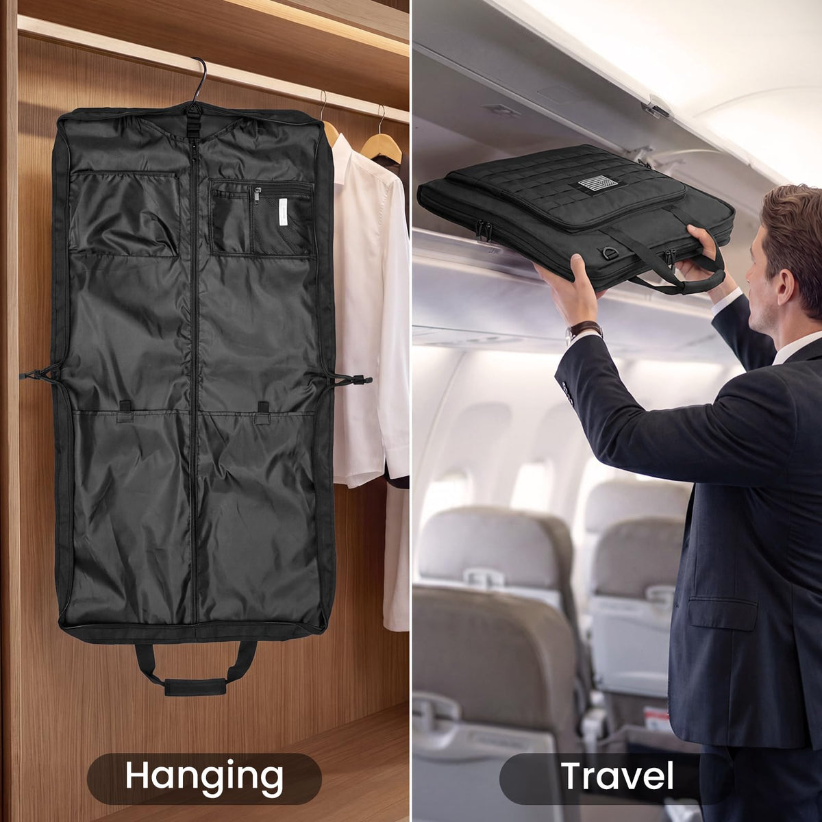 S-ZONE Garment Bags for Travel Carry On Garment Bags for Hanging Clothes Foldable Suit Bag for Men with Shoulder Strap
