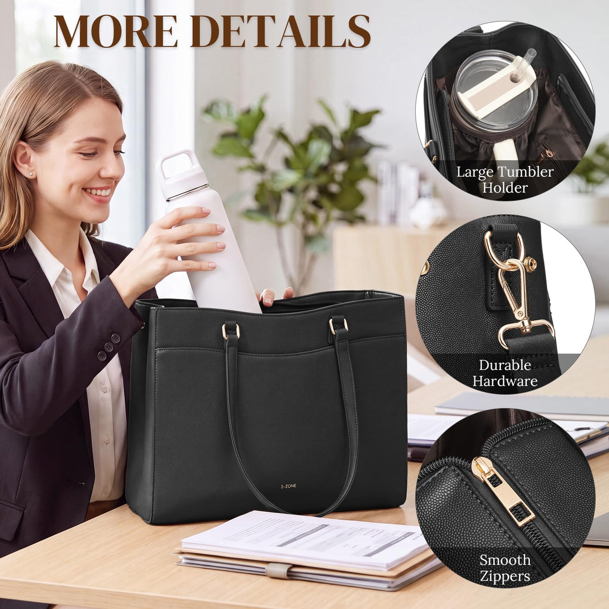 S-ZONE Lunch Tote Bag for Women, Work Bag with Insulated Lunch Compartment