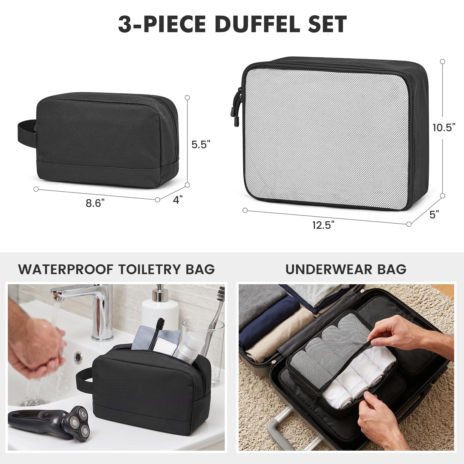 Expandable Travel Duffle Bag 60L with Shoe Compartment