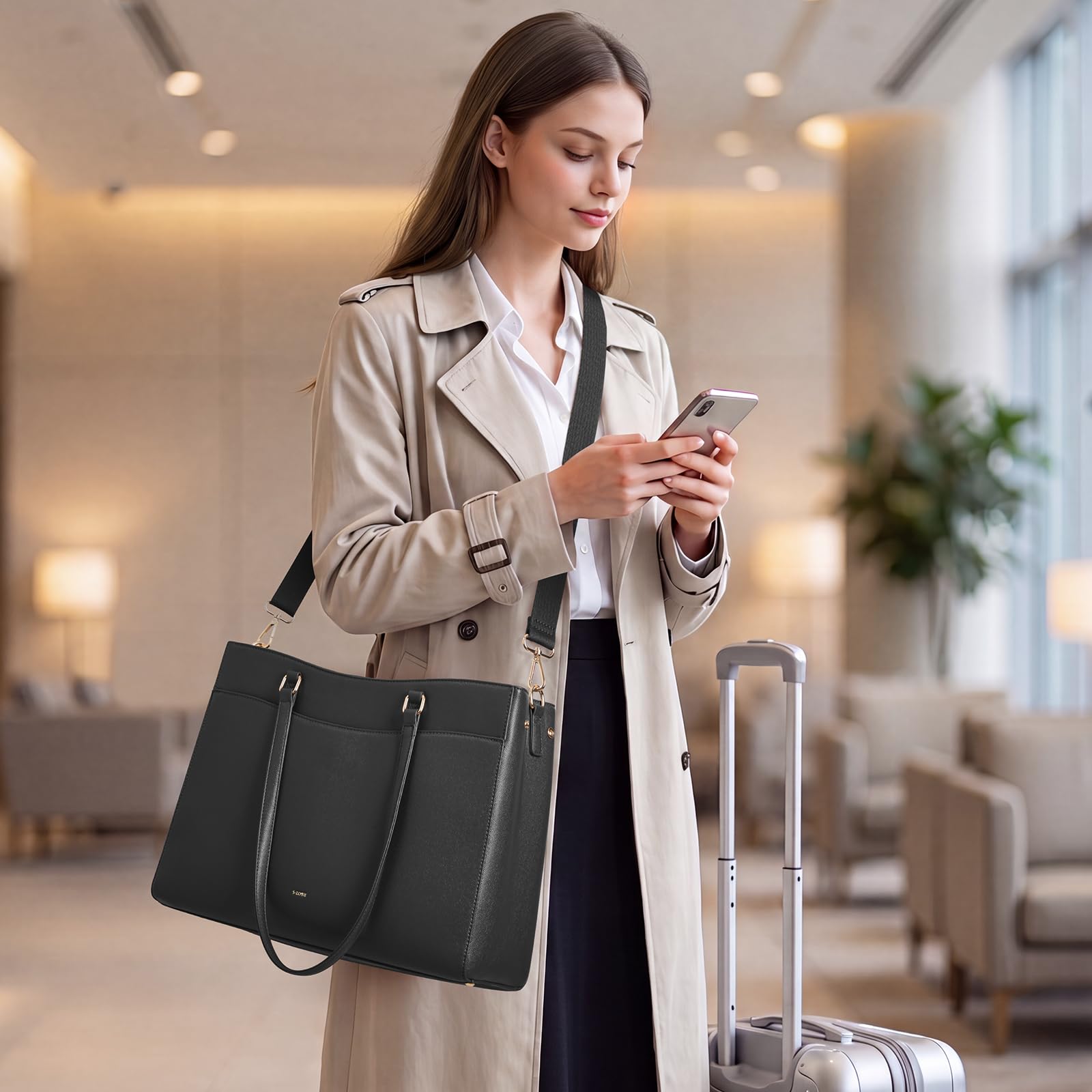 S-ZONE Lunch Tote Bag for Women, Work Bag with Insulated Lunch Compartment