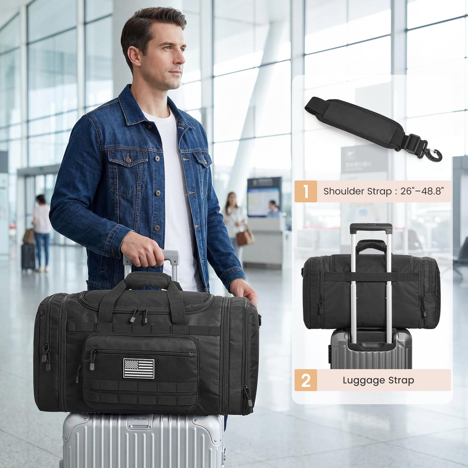 Expandable Travel Duffle Bag 60L with Shoe Compartment