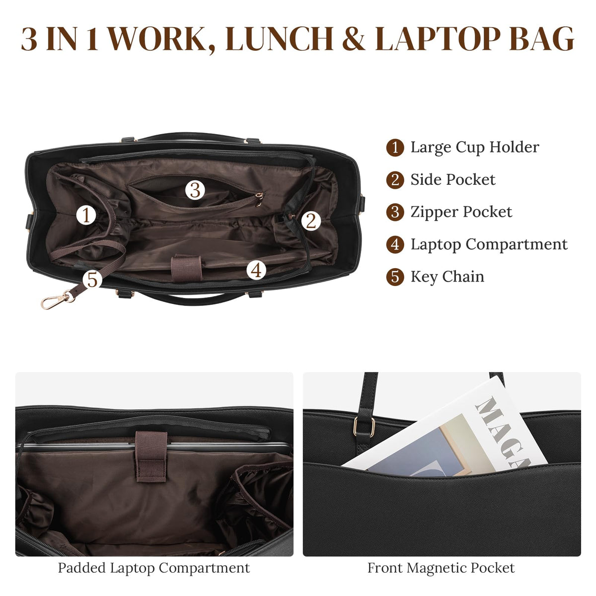 S-ZONE Lunch Tote Bag for Women, Work Bag with Insulated Lunch Compartment