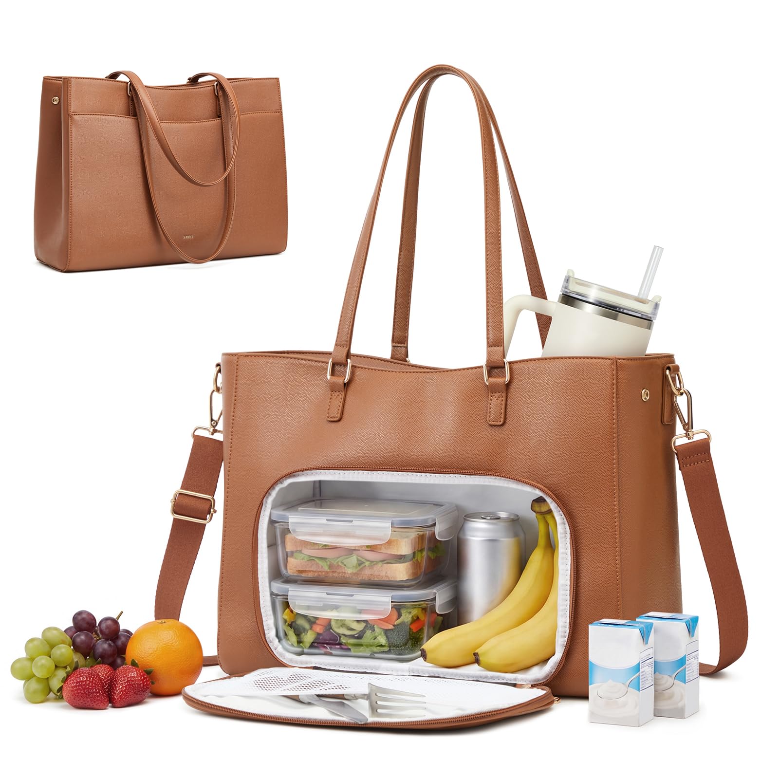 S-ZONE Lunch Tote Bag for Women, Work Bag with Insulated Lunch Compartment