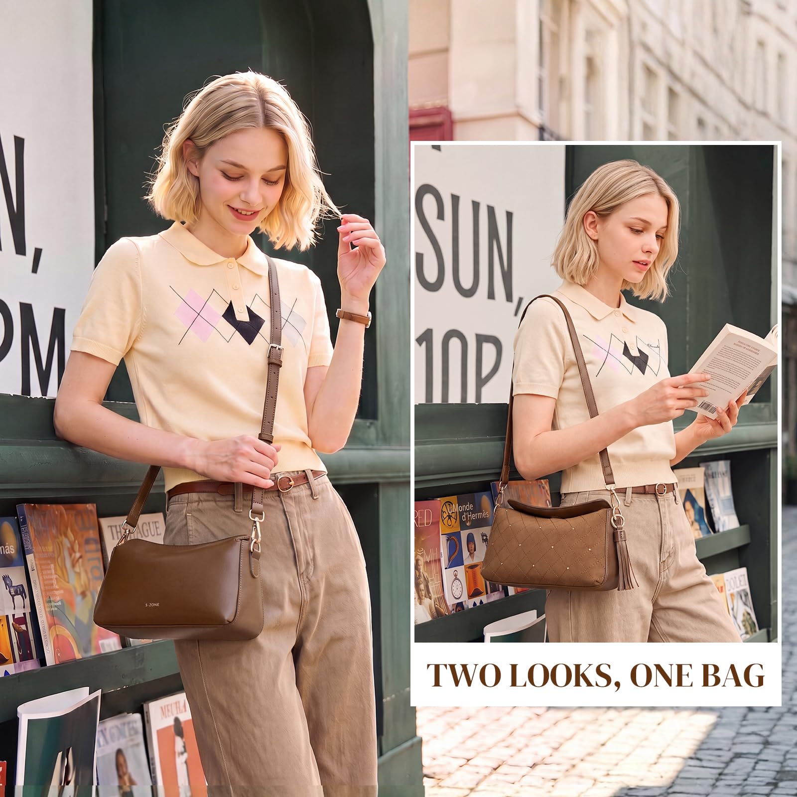 S-ZONE Small Purses for Women, Hobo Crossbody Shoulder Bag 2 Straps