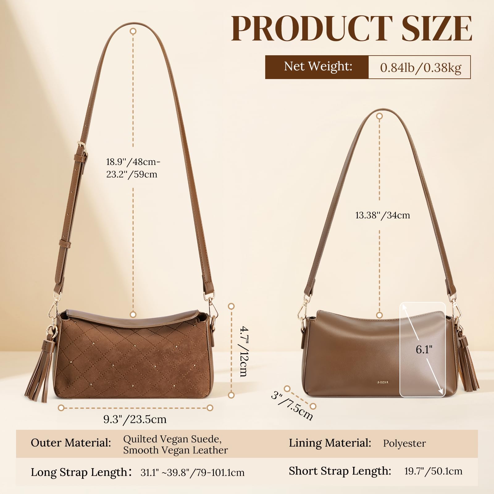 S-ZONE Small Purses for Women, Hobo Crossbody Shoulder Bag 2 Straps