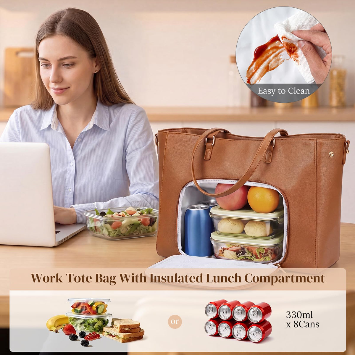 S-ZONE Lunch Tote Bag for Women, Work Bag with Insulated Lunch Compartment