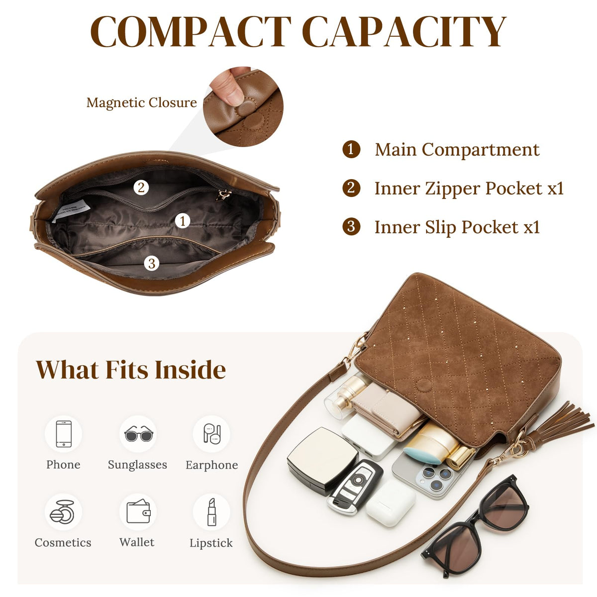 S-ZONE Small Purses for Women, Hobo Crossbody Shoulder Bag 2 Straps