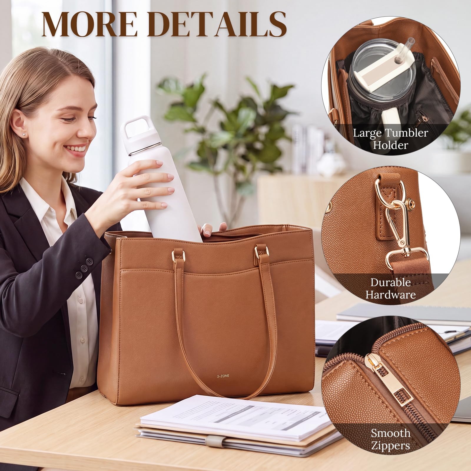 S-ZONE Lunch Tote Bag for Women, Work Bag with Insulated Lunch Compartment