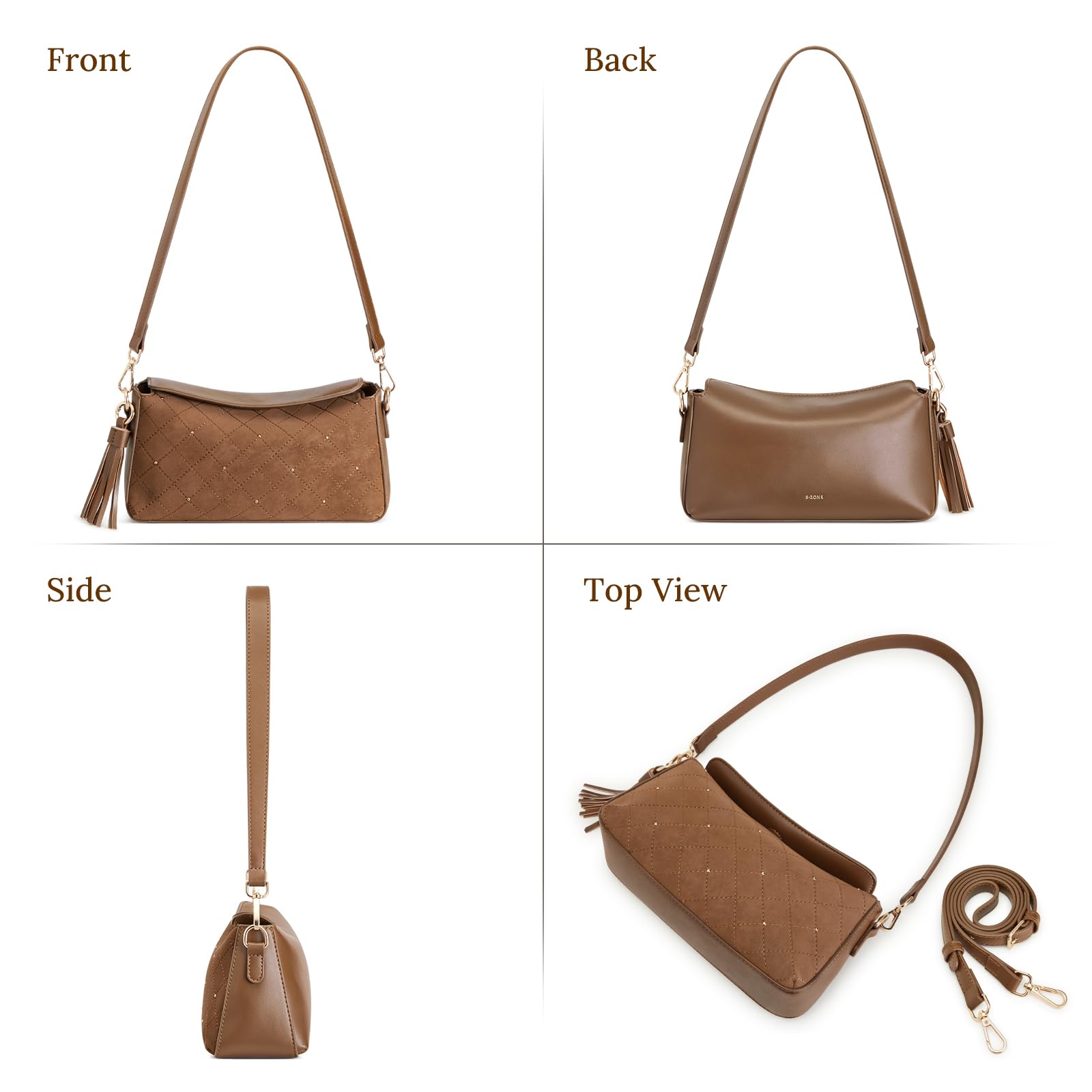 S-ZONE Small Purses for Women, Hobo Crossbody Shoulder Bag 2 Straps