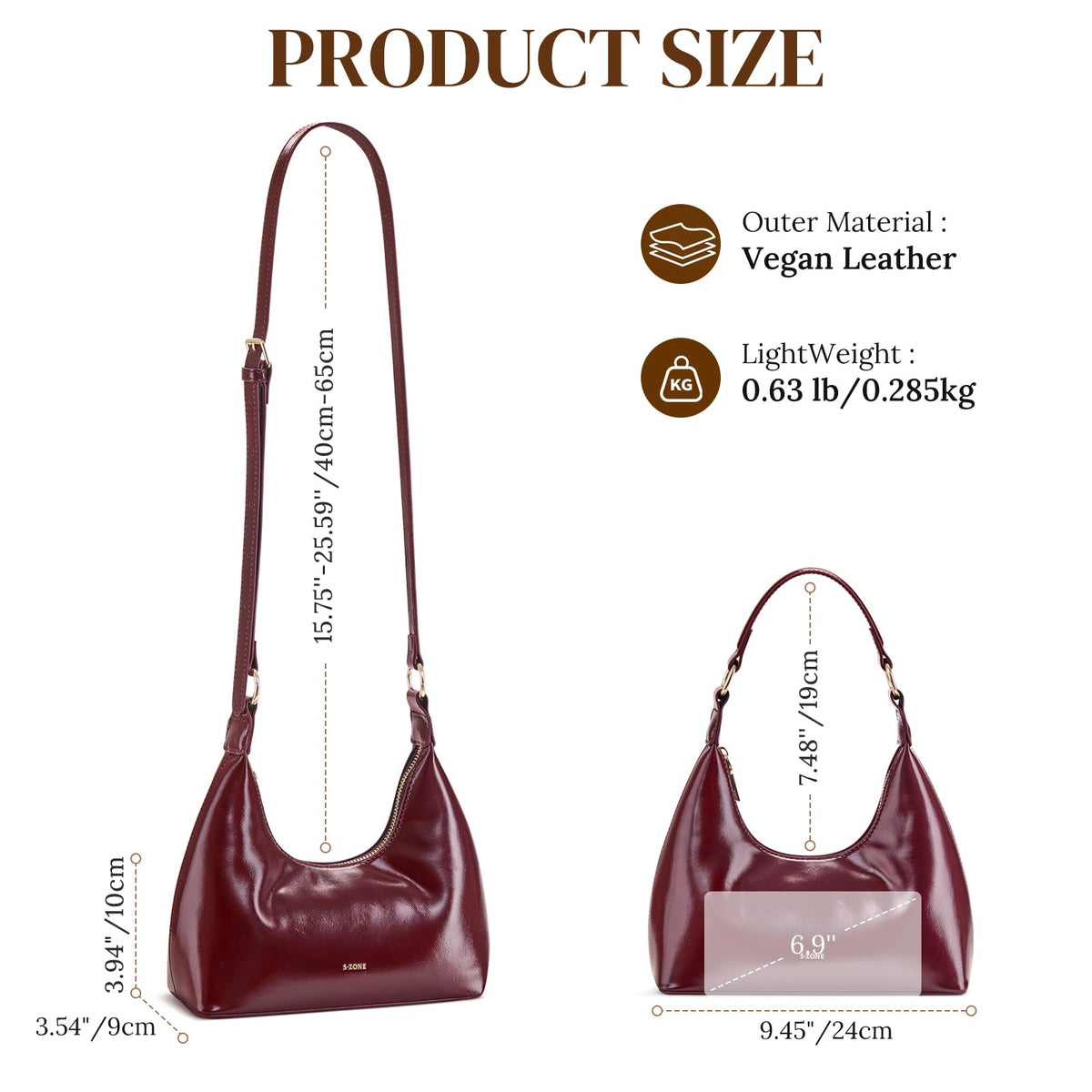 S-ZONE Small Crossbody Bags for Women Handbag Everyday Purse 2 Straps