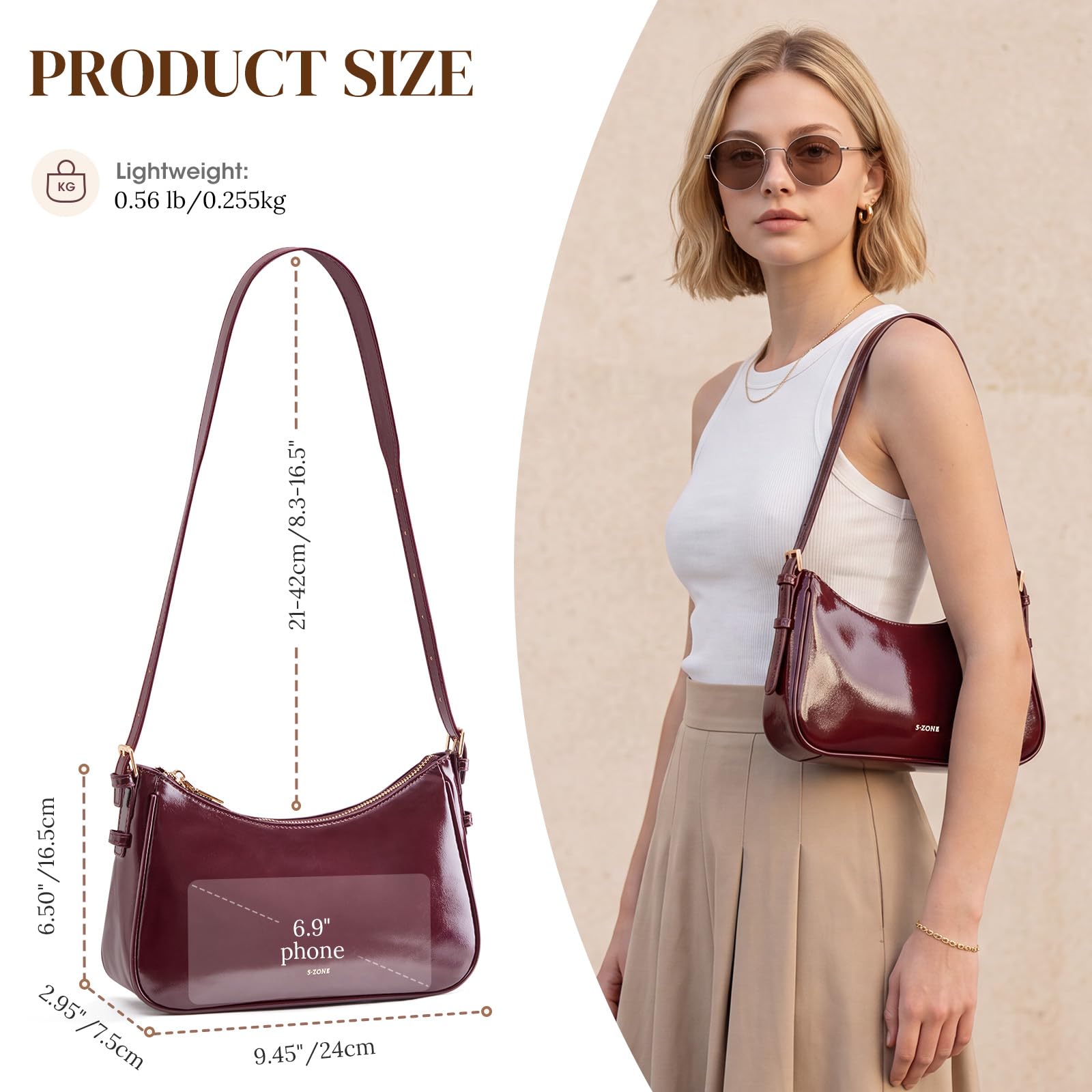 S-ZONE Small Shoulder Bag for Women Hobo Purses Work Travel