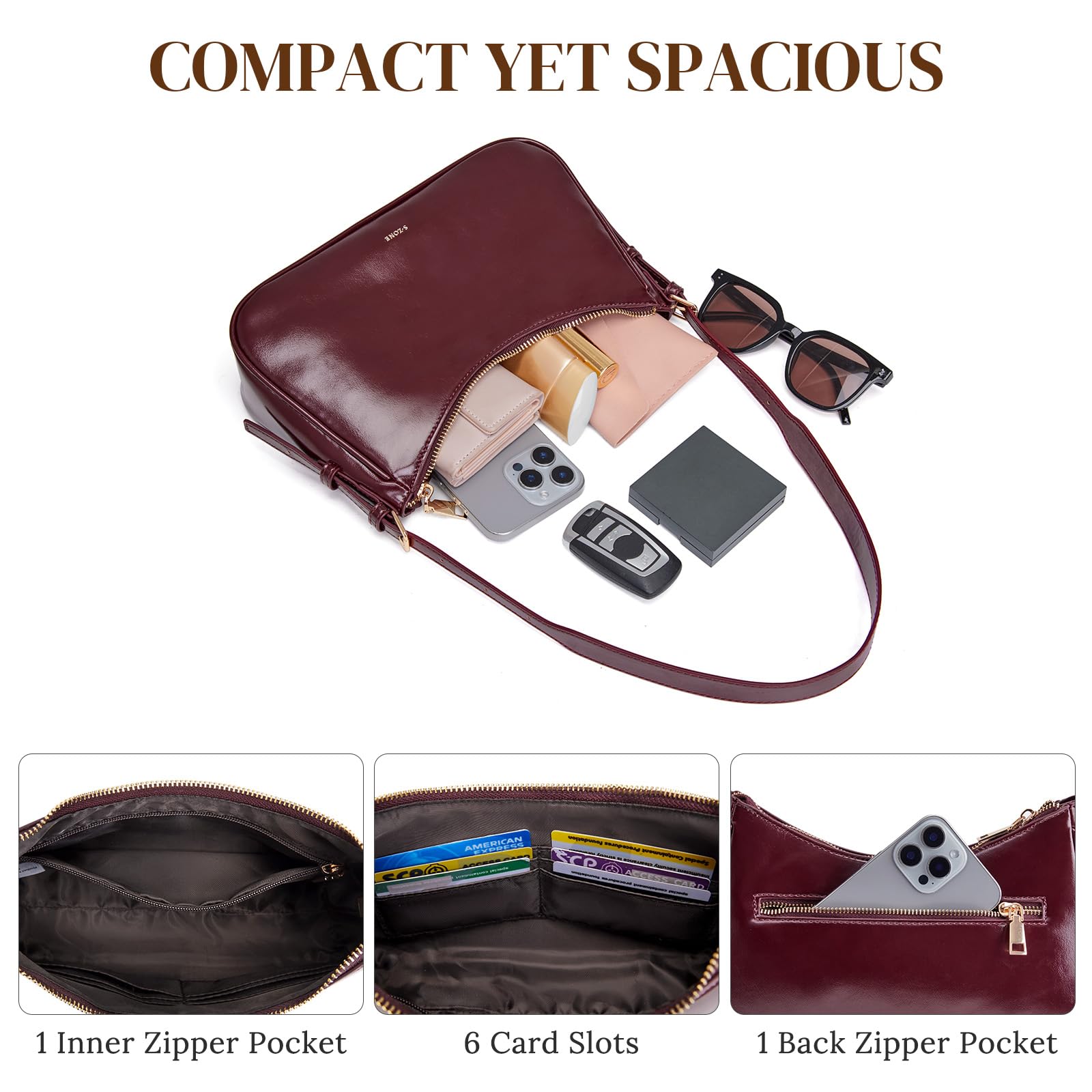 S-ZONE Small Shoulder Bag for Women Hobo Purses Work Travel