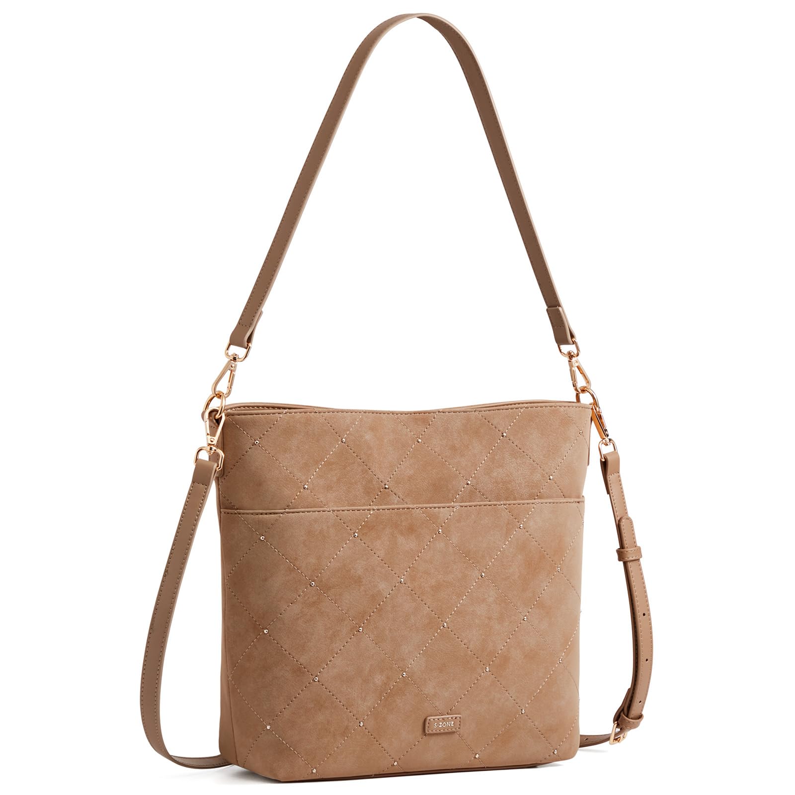 S-ZONE Faux Suede Purses for Women, Bucket Handbag Crossbody Bag 2 Straps