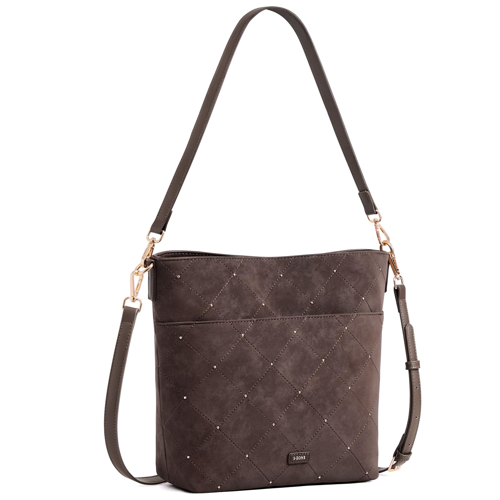 S-ZONE Faux Suede Purses for Women, Bucket Handbag Crossbody Bag 2 Straps