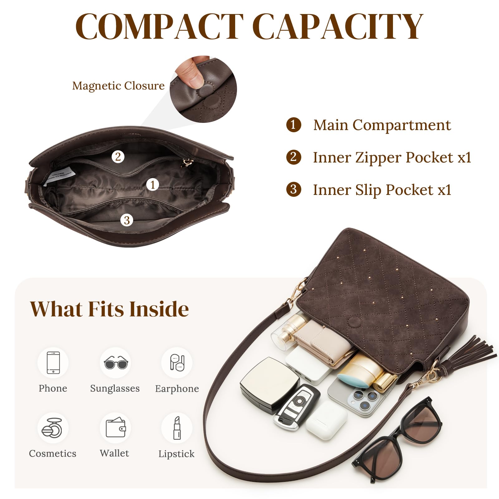 S-ZONE Small Purses for Women, Hobo Crossbody Shoulder Bag 2 Straps