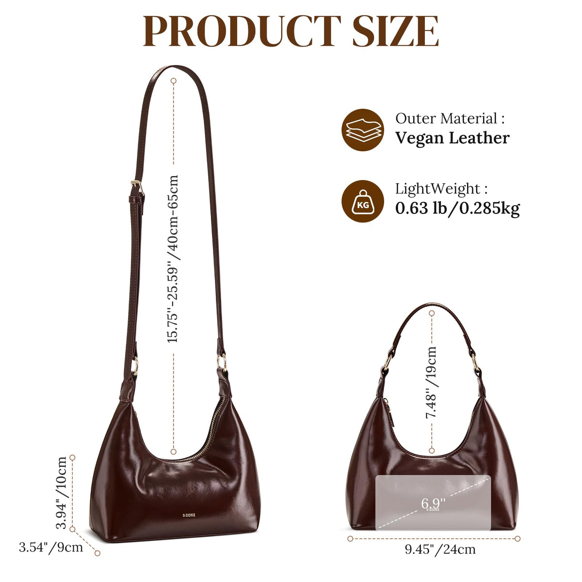 S-ZONE Small Crossbody Bags for Women Handbag Everyday Purse 2 Straps