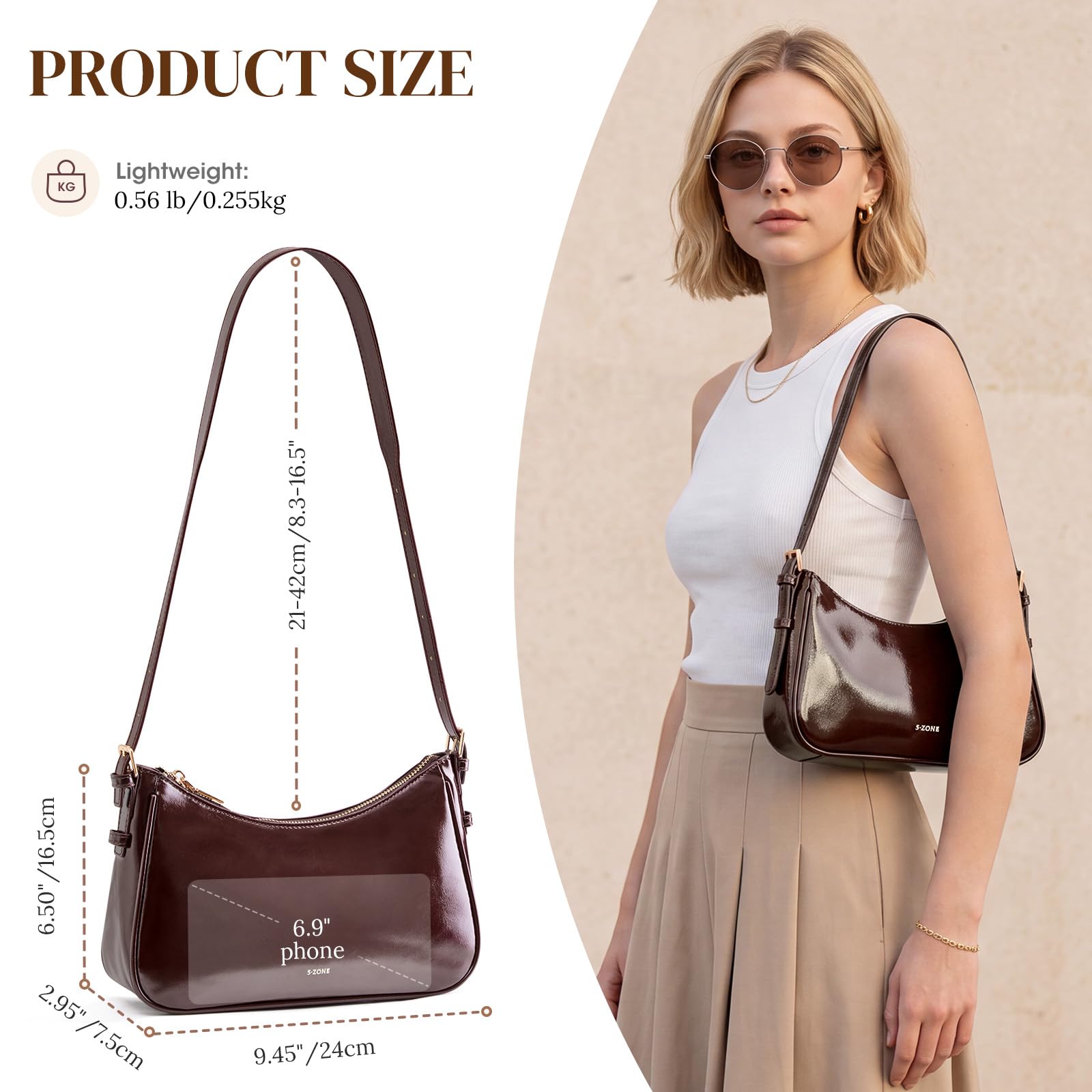 S-ZONE Small Shoulder Bag for Women Hobo Purses Work Travel