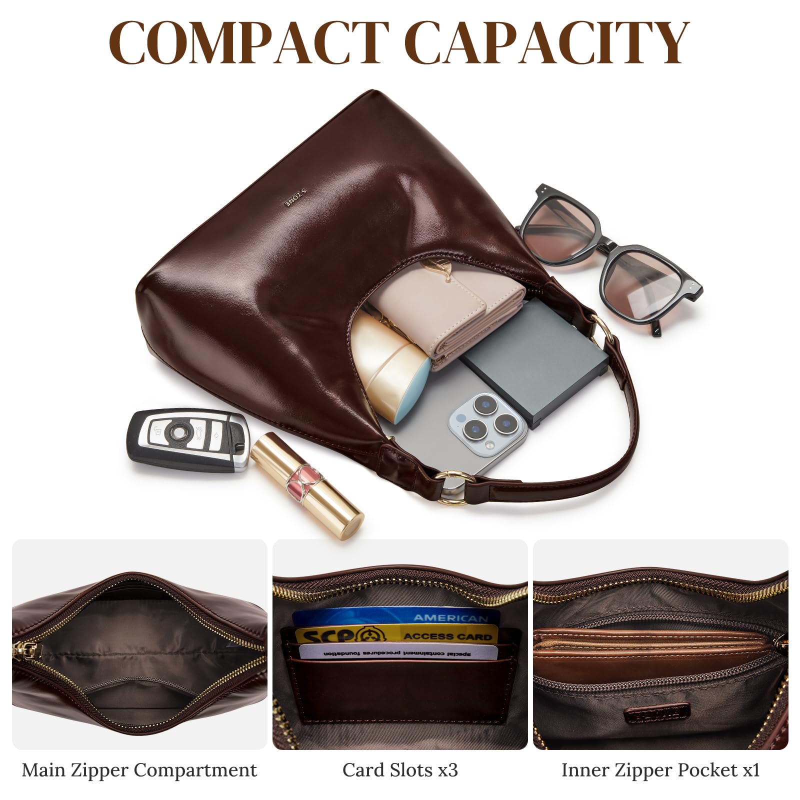 S-ZONE Small Crossbody Bags for Women Handbag Everyday Purse 2 Straps