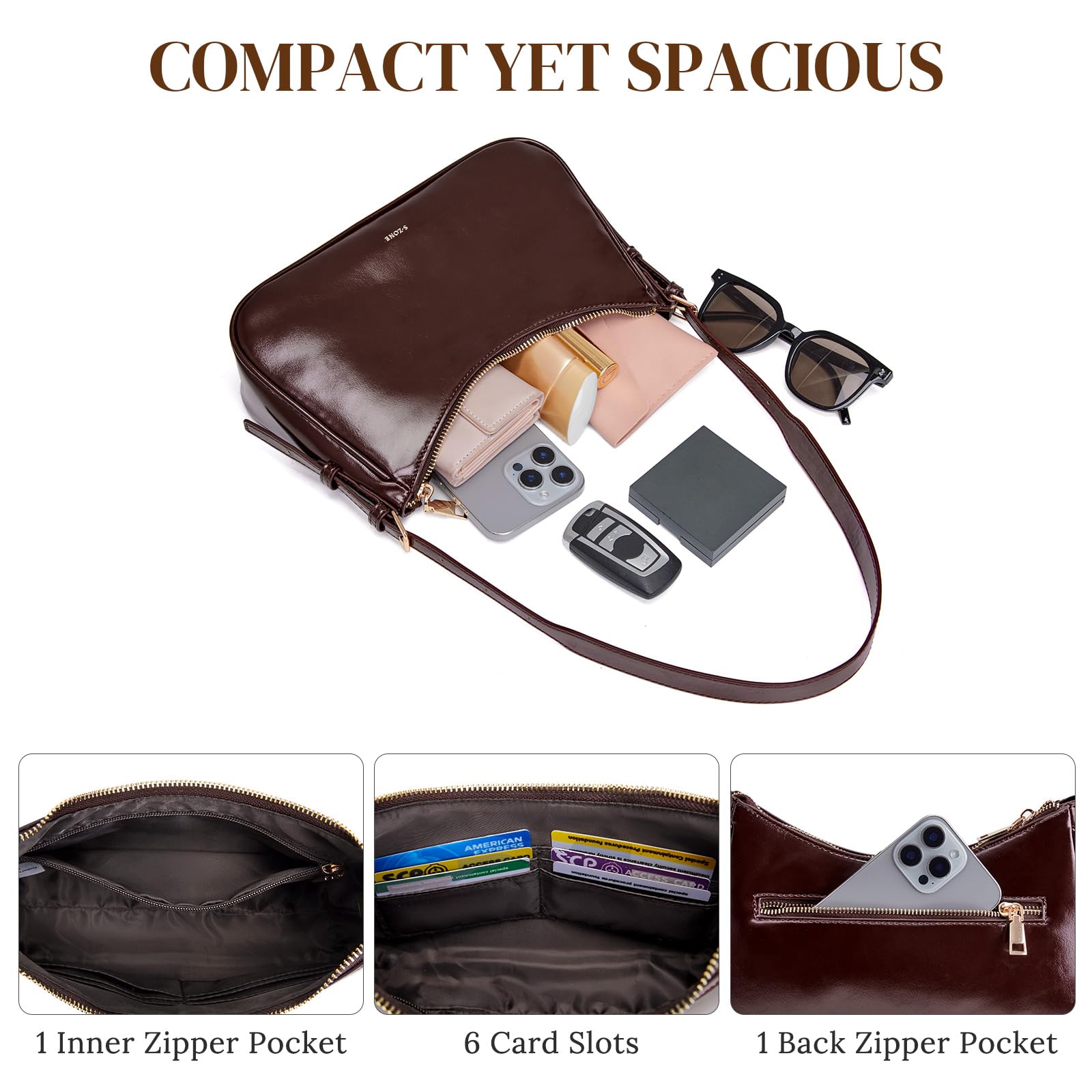 S-ZONE Small Shoulder Bag for Women Hobo Purses Work Travel