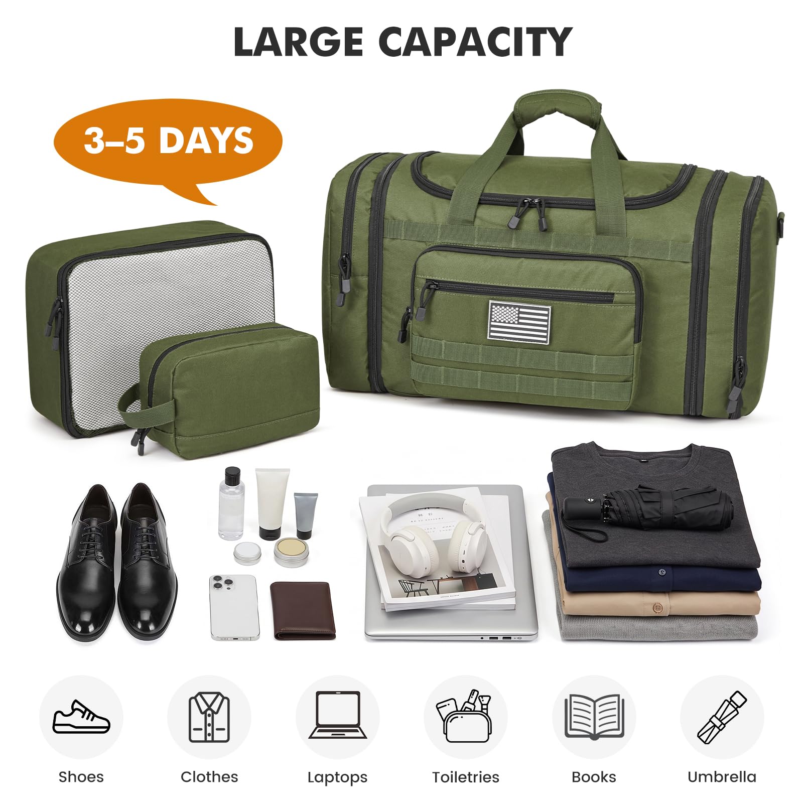 Expandable Travel Duffle Bag 60L with Shoe Compartment
