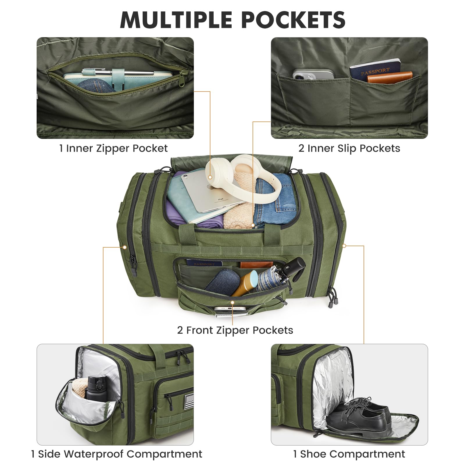 Expandable Travel Duffle Bag 60L with Shoe Compartment