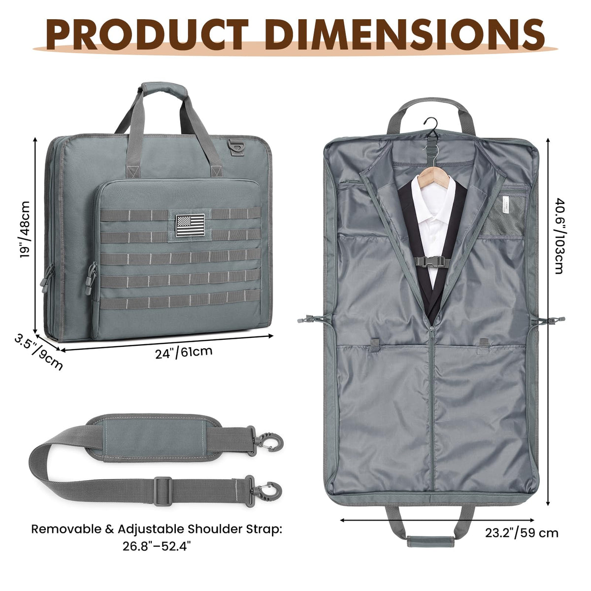 S-ZONE Garment Bags for Travel Carry On Garment Bags for Hanging Clothes Foldable Suit Bag for Men with Shoulder Strap