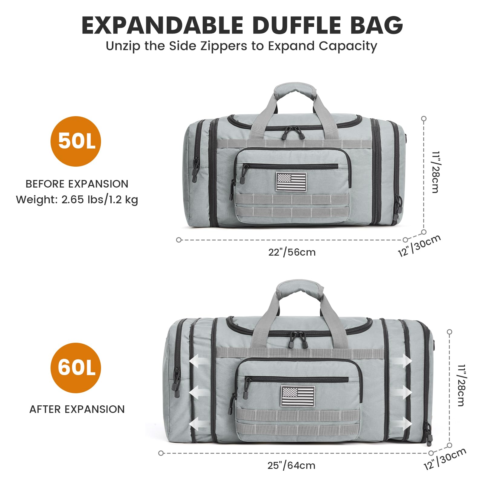Expandable Travel Duffle Bag 60L with Shoe Compartment
