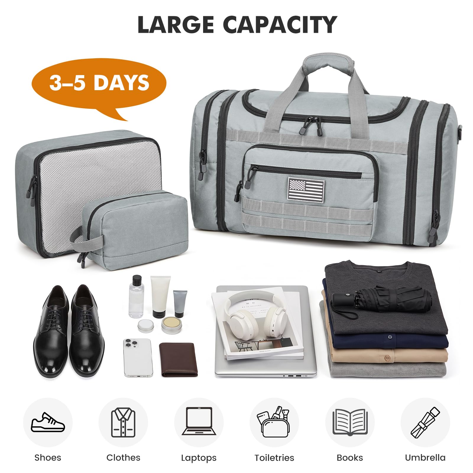 Expandable Travel Duffle Bag 60L with Shoe Compartment
